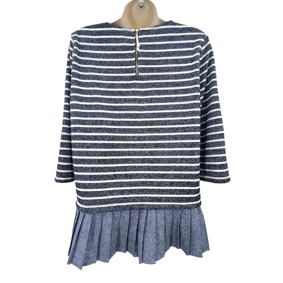 THML Tunic Blue & White Stripe Pleated LG Nautical French Chic Coastal Preppy - Picture 3 of 8